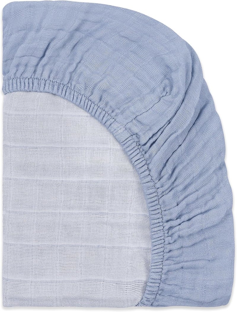 babyletto Muslin Baby Bassinet Sheets for Girls & Boys - GOTS Certified Breathable Organic Cotton Cover, 360° Fitted, Soft, Gentle & Cozy Rectangle Bedside Bassinet Sheets - Dewdrop Blue - Image 4